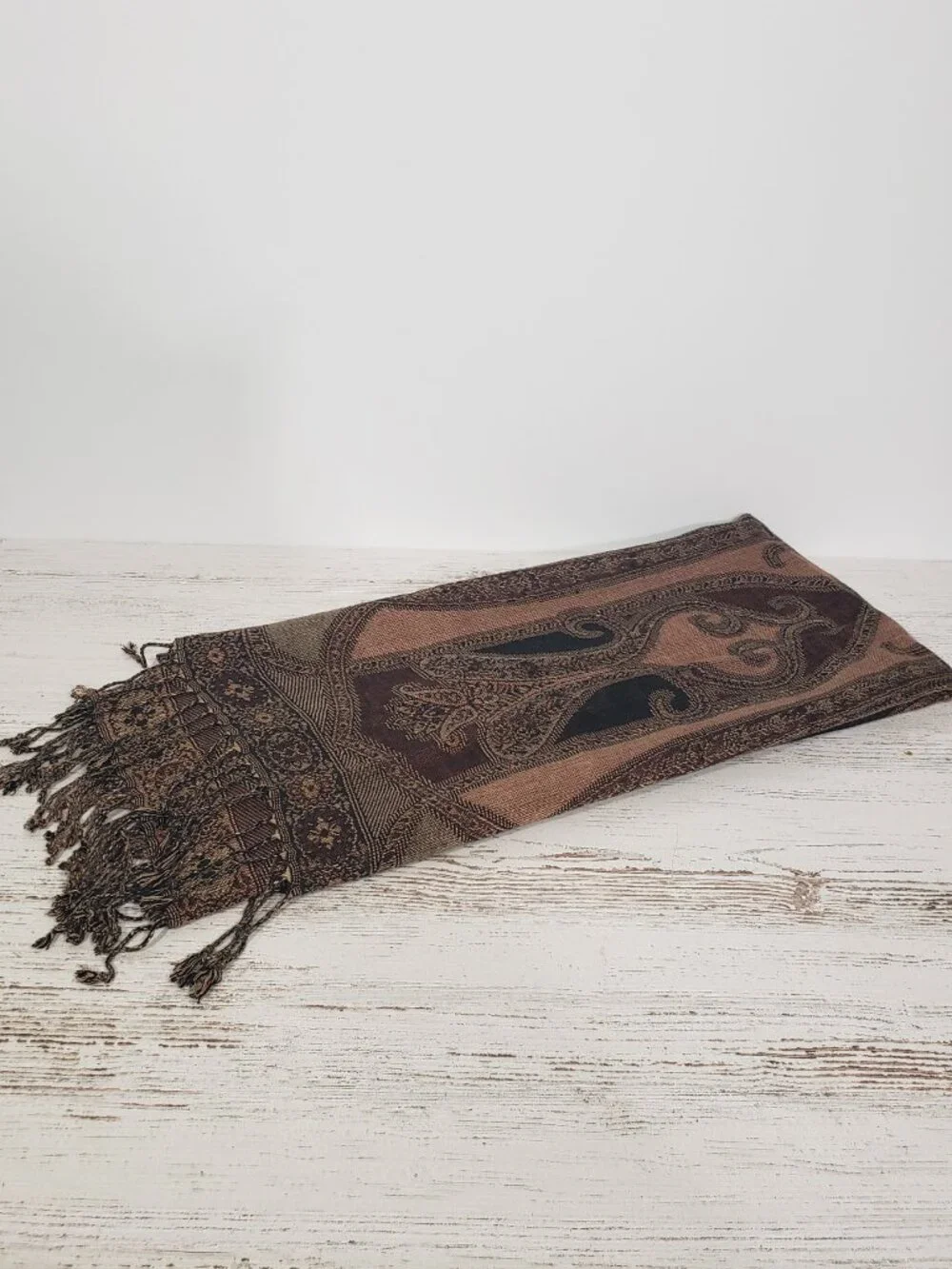 Brown Scarf with medallion & fringe Boho